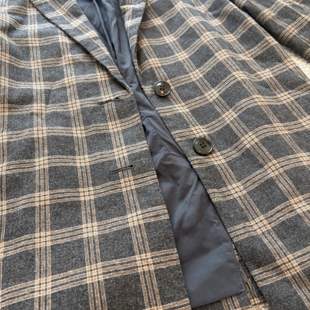 Madewell Dorset Oversized Blazer Womens S Gray Tan Plaid Wool Blend Academia - Picture 3 of 10